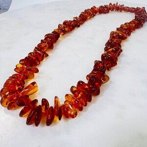 Russian USSR Baltic Amber Beaded Necklace Chunky Natural Polished Stones‎ NWT